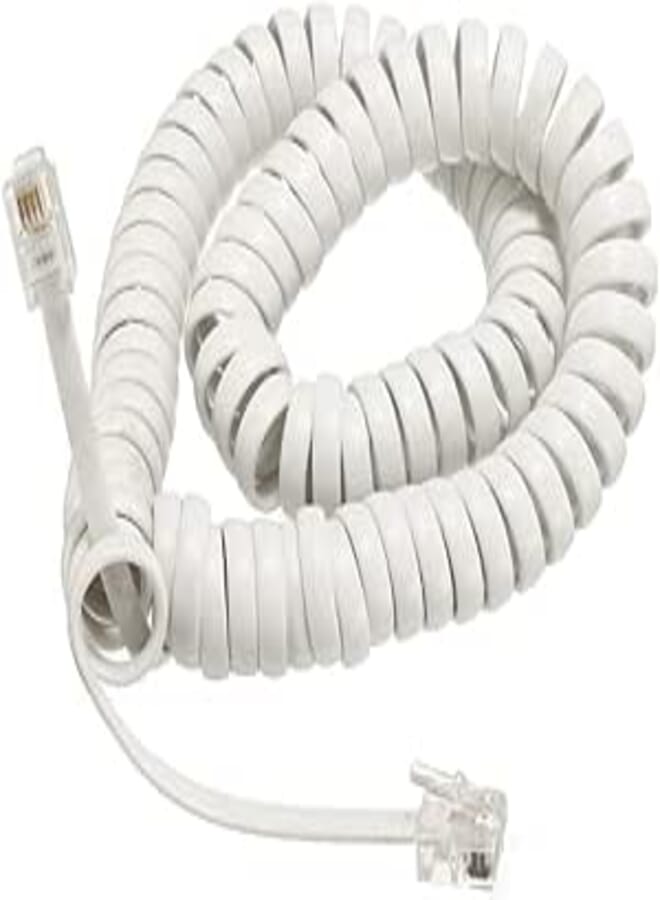 NEORTX RJ9 to RJ9 Cable 6.5ft, Male to Male 4P4C Telephone Handset Coiled Cord, Spiral Cable (White)